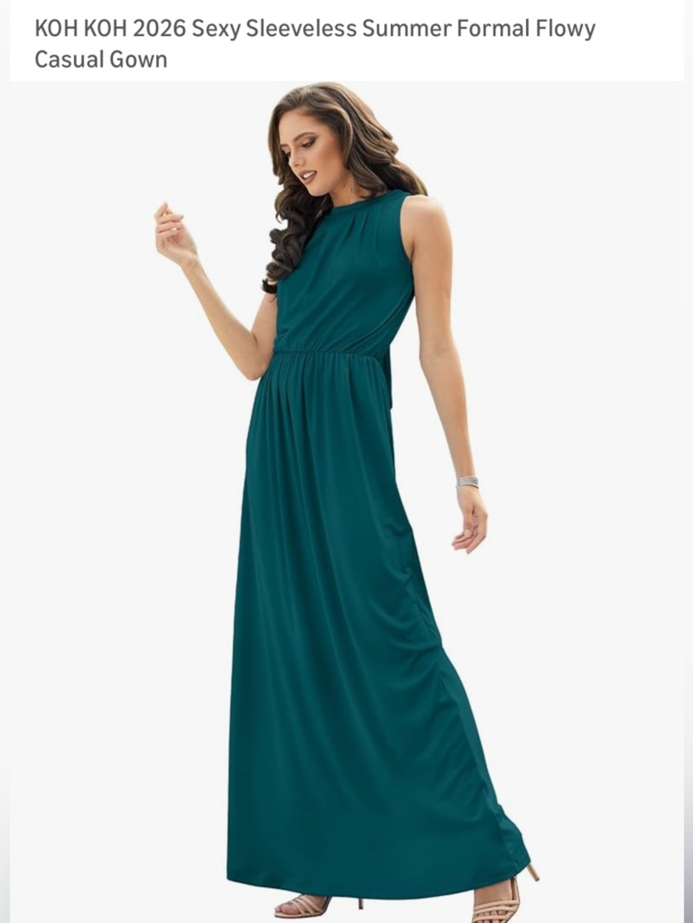 Teal Sleeveless maxi dress is a pleated, sleeveless gown